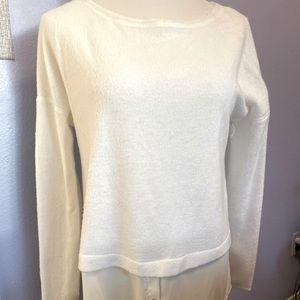 White sweater with faux shirt tails